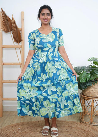 TEAL FLORAL | MATERNITY COTTON MAXI ANKLE LENGTH