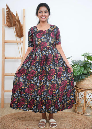 BLACK ROSE | MATERNITY COTTON MAXI ANKLE LENGTH