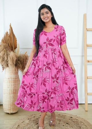 PINK FLORAL | MATERNITY COTTON MAXI ANKLE LENGTH