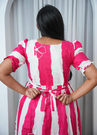 PINK STRIPES LINEAGE| MATERNITY COTTON MAXI ANKLE LENGTH