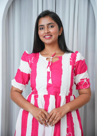 PINK STRIPES LINEAGE| MATERNITY COTTON MAXI ANKLE LENGTH