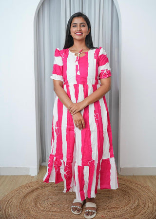 PINK STRIPES LINEAGE| MATERNITY COTTON MAXI ANKLE LENGTH