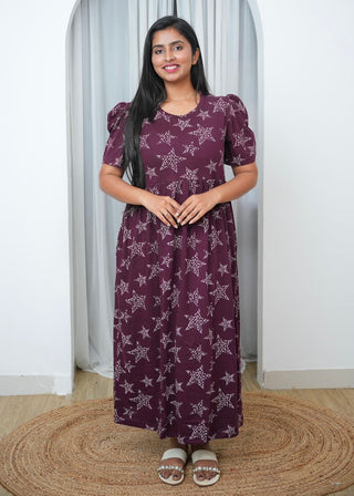 MAROON STAR | NON-FEEDING MAXI – PUFF SLEEVES | FULL LENGTH MAXI