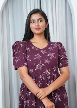 MAROON STAR | NON-FEEDING MAXI – PUFF SLEEVES | FULL LENGTH MAXI