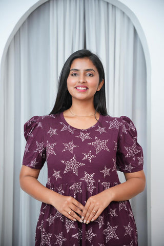 MAROON STAR | NON-FEEDING MAXI – PUFF SLEEVES | FULL LENGTH MAXI