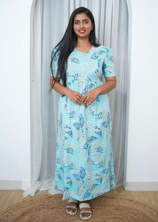 SKYBLUE MIRAGE | NON-FEEDING MAXI – PUFF SLEEVES | FULL LENGTH MAXI