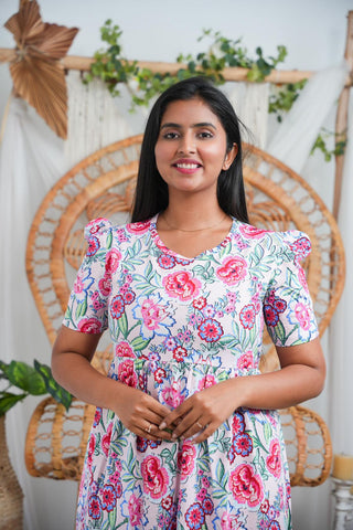 ROSE JAMUNA | NON-FEEDING MAXI – PUFF SLEEVES | FULL LENGTH MAXI