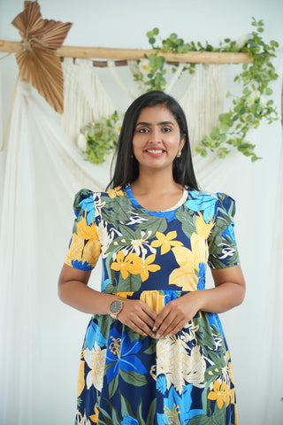 TROPICAL GARDEN | NON-FEEDING MAXI – PUFF SLEEVES | FULL LENGTH MAXI