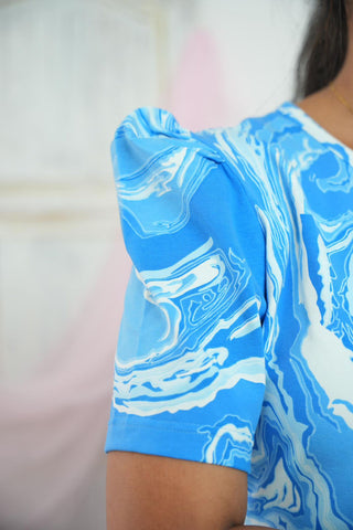 BLUE WAVES (THICK) | NON-FEEDING MAXI – PUFF SLEEVES | FULL LENGTH MAXI