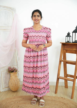 MULTI CHEVRON | NON-FEEDING MAXI – PUFF SLEEVES | FULL LENGTH MAXI