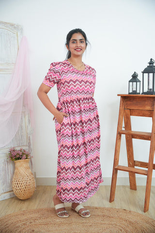 MULTI CHEVRON | NON-FEEDING MAXI – PUFF SLEEVES | FULL LENGTH MAXI