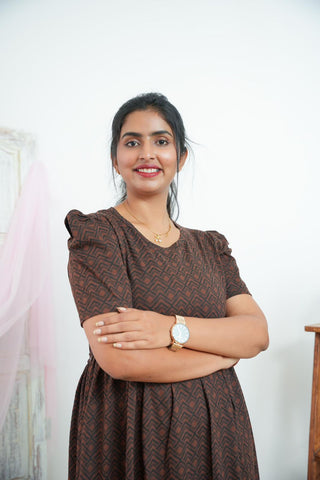 BROWN CHEVRON | NON-FEEDING MAXI – PUFF SLEEVES | FULL LENGTH MAXI