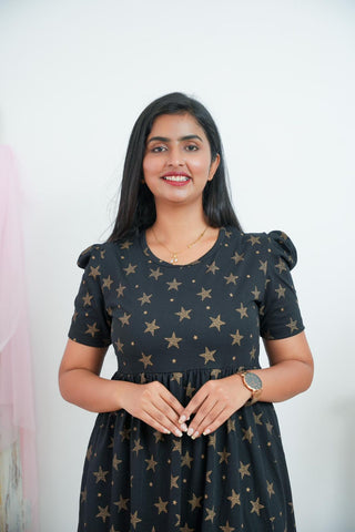 BLACK GOLDEN STAR | NON-FEEDING MAXI – PUFF SLEEVES | FULL LENGTH MAXI