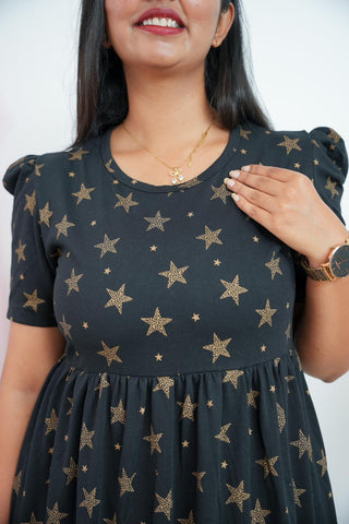 BLACK GOLDEN STAR | NON-FEEDING MAXI – PUFF SLEEVES | FULL LENGTH MAXI