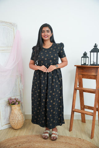 BLACK GOLDEN STAR | NON-FEEDING MAXI – PUFF SLEEVES | FULL LENGTH MAXI