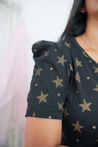 BLACK GOLDEN STAR | NON-FEEDING MAXI – PUFF SLEEVES | FULL LENGTH MAXI