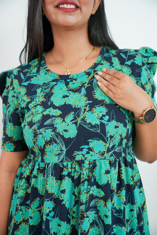 BLACK GREEN FLORA | NON-FEEDING MAXI – PUFF SLEEVES | FULL LENGTH MAXI