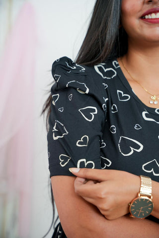 BLACK HEARTS | NON-FEEDING MAXI – PUFF SLEEVES | FULL LENGTH MAXI