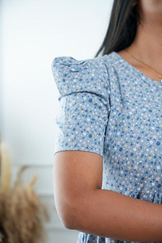 GREY BLUE FLOWERS | NON-FEEDING MAXI – PUFF SLEEVES | FULL LENGTH MAXI