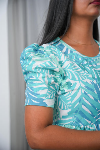 TEAL GREEN LEAF | NON-FEEDING MAXI – PUFF SLEEVES | FULL LENGTH MAXI