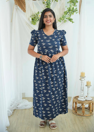 NAVY FISH | NON-FEEDING MAXI – PUFF SLEEVES | FULL LENGTH MAXI