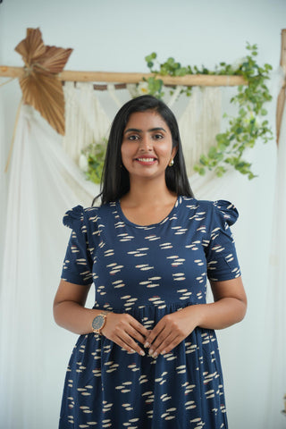 NAVY FISH | NON-FEEDING MAXI – PUFF SLEEVES | FULL LENGTH MAXI