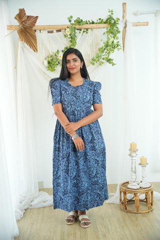 BLUE BUTTERFLY | NON-FEEDING MAXI – PUFF SLEEVES | FULL LENGTH MAXI