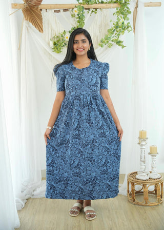 BLUE BUTTERFLY | NON-FEEDING MAXI – PUFF SLEEVES | FULL LENGTH MAXI