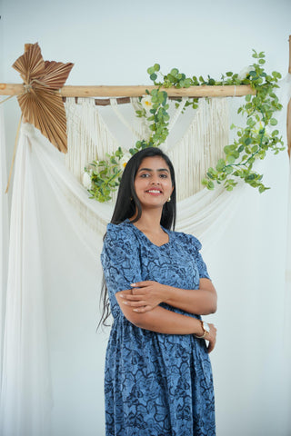 BLUE BUTTERFLY | NON-FEEDING MAXI – PUFF SLEEVES | FULL LENGTH MAXI