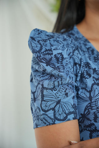 BLUE BUTTERFLY | NON-FEEDING MAXI – PUFF SLEEVES | FULL LENGTH MAXI