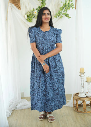 BLUE BUTTERFLY | NON-FEEDING MAXI – PUFF SLEEVES | FULL LENGTH MAXI