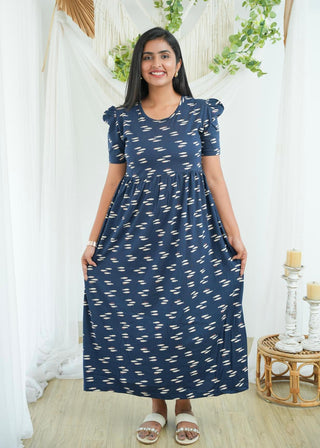 NAVY FISH | NON-FEEDING MAXI – PUFF SLEEVES | FULL LENGTH MAXI
