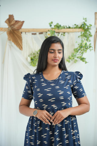 NAVY FISH | NON-FEEDING MAXI – PUFF SLEEVES | FULL LENGTH MAXI