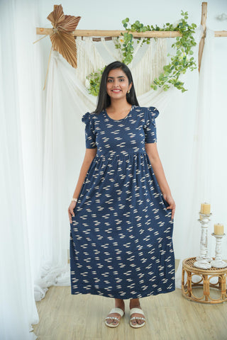 NAVY FISH | NON-FEEDING MAXI – PUFF SLEEVES | FULL LENGTH MAXI