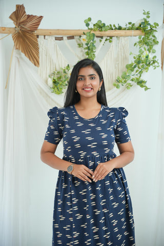 NAVY FISH | NON-FEEDING MAXI – PUFF SLEEVES | FULL LENGTH MAXI