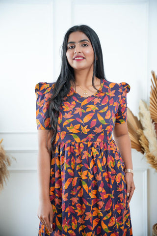 BLUE ORANGE FLORAL | NON-FEEDING MAXI – PUFF SLEEVES | FULL LENGTH MAXI