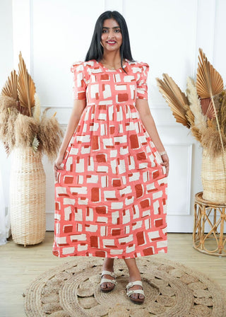 SQUARES | NON-FEEDING MAXI – PUFF SLEEVES | FULL LENGTH MAXI