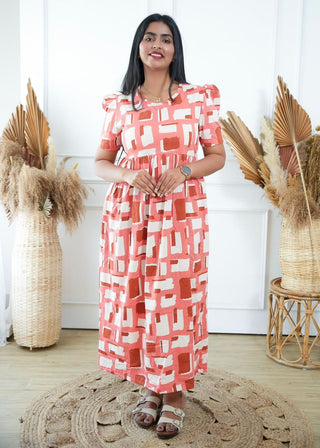 SQUARES | NON-FEEDING MAXI – PUFF SLEEVES | FULL LENGTH MAXI