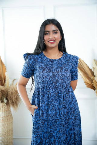 BLUE GARDENIA | NON-FEEDING MAXI – PUFF SLEEVES | FULL LENGTH MAXI