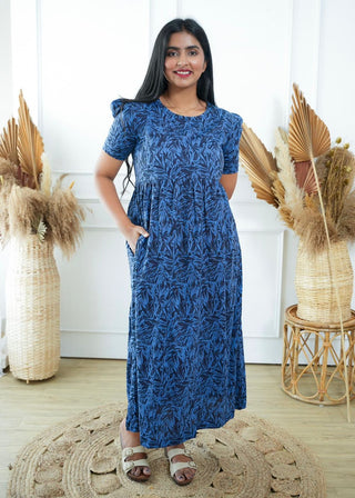 BLUE GARDENIA | NON-FEEDING MAXI – PUFF SLEEVES | FULL LENGTH MAXI