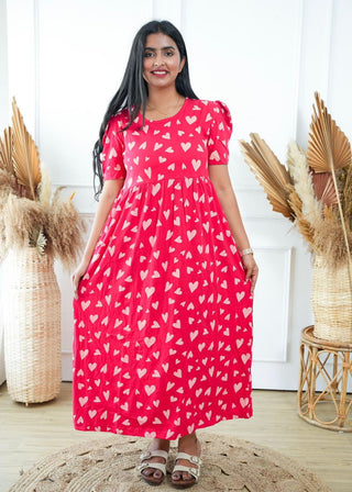 RED HEART | NON-FEEDING MAXI – PUFF SLEEVES | FULL LENGTH MAXI