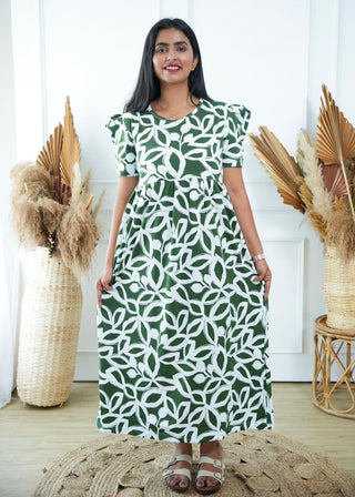 FLUTTERING LEAF | NON-FEEDING MAXI – PUFF SLEEVES | FULL LENGTH MAXI