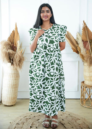 FLUTTERING LEAF | NON-FEEDING MAXI – PUFF SLEEVES | FULL LENGTH MAXI