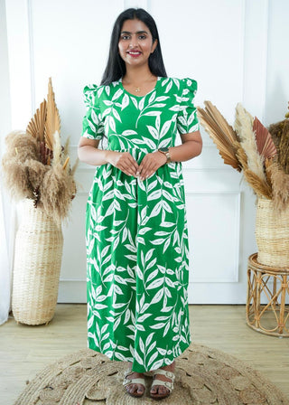 GREEN GARDENIA | NON-FEEDING MAXI – PUFF SLEEVES | FULL LENGTH MAXI