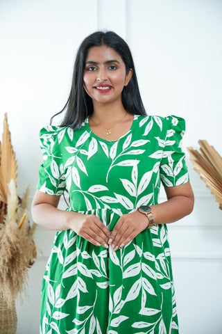 GREEN GARDENIA | NON-FEEDING MAXI – PUFF SLEEVES | FULL LENGTH MAXI