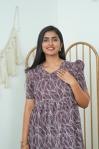 MARRON RUFFLE | NON-FEEDING MAXI – PUFF SLEEVES | FULL LENGTH MAXI