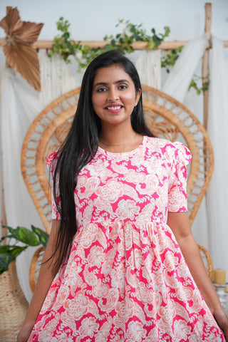 PINK PARASIDE | NON-FEEDING MAXI – PUFF SLEEVES | FULL LENGTH MAXI