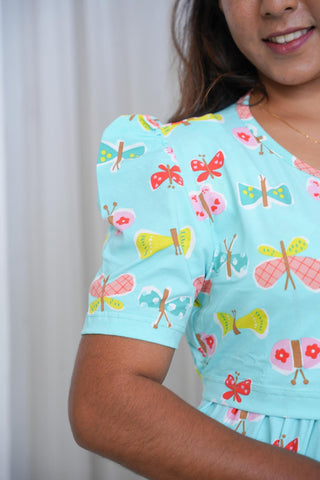 CUTE BUTTERFLY | ZIPLESS MATERNITY MAXI-PUFF SLEEVES | FULL LENGTH MAXI