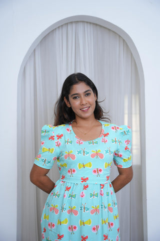CUTE BUTTERFLY | ZIPLESS MATERNITY MAXI-PUFF SLEEVES | FULL LENGTH MAXI