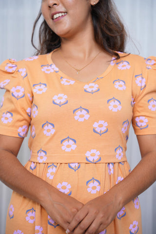 MUSTARD BLOOM | ZIPLESS MATERNITY MAXI-PUFF SLEEVES | FULL LENGTH MAXI